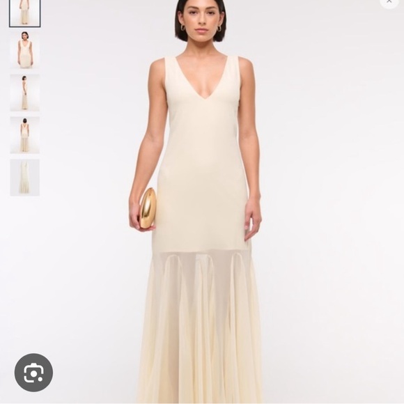 Abercrombie & Fitch Elegant plunge godet Cream Maxi Dress - Picture 3 of 9